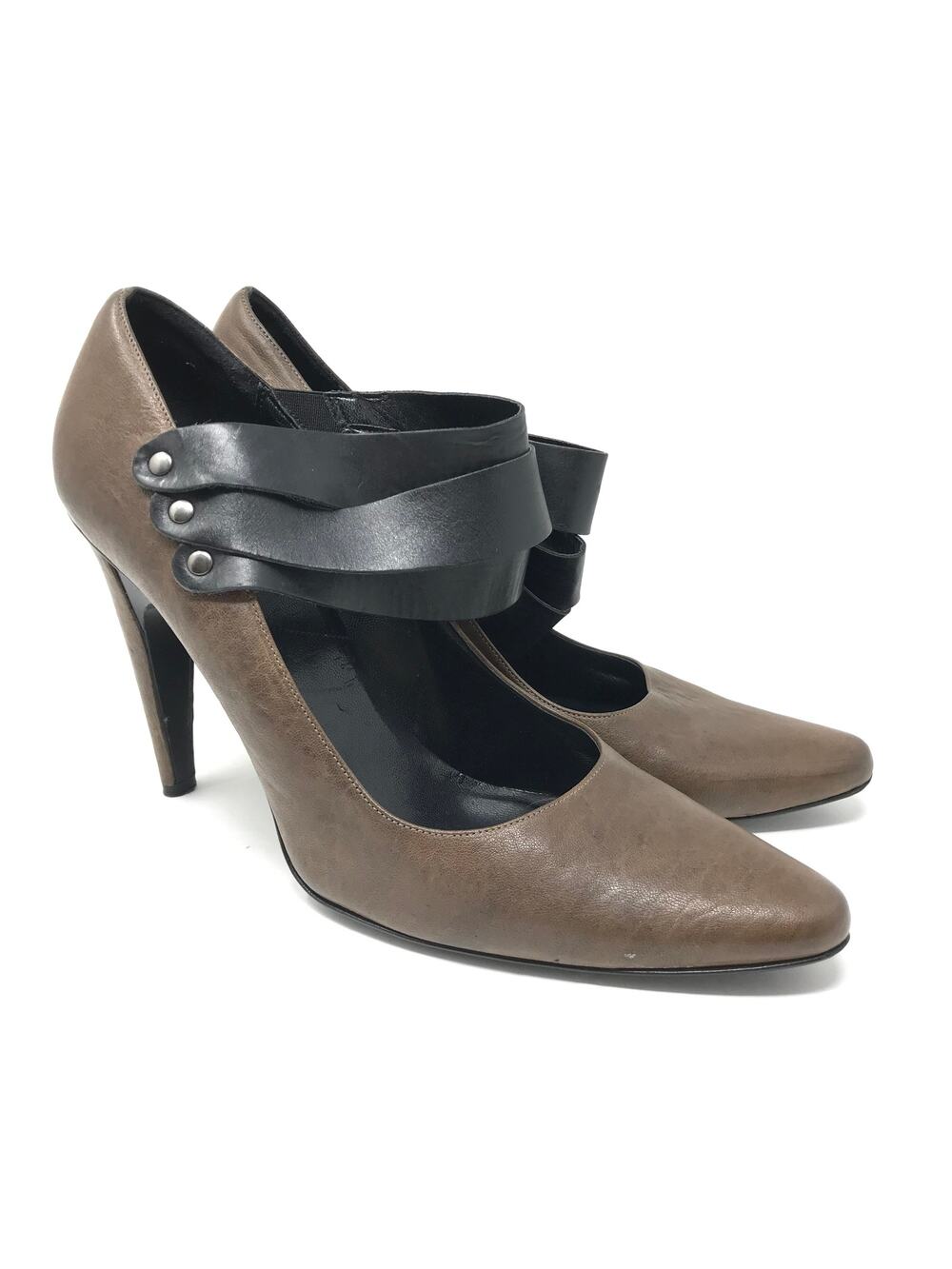 7 For All Mankind Women's Size 10 Mary Jane Pumps Leather Pointed Toe Brown Blk